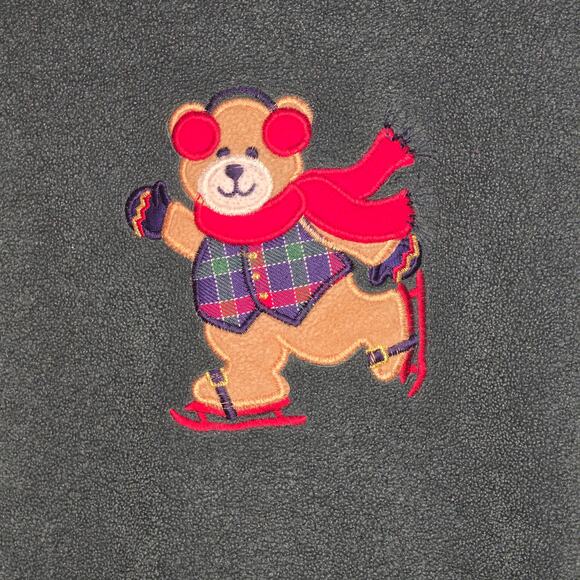 Vintage Karen Scott Green Fleece Pullover Bear Skating Women's Size XL Soft - Picture 3 of 3